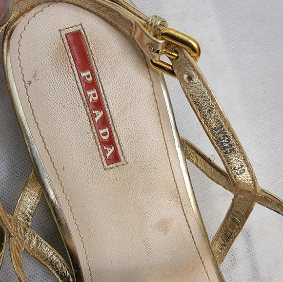 Prada gold T strap sandals with small wedge size 39 - Picture 3 of 15